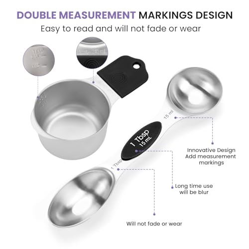 Magnetic Measuring Cups and Spoons Set-Heavy Duty 304 Stainless Steel - color: Black