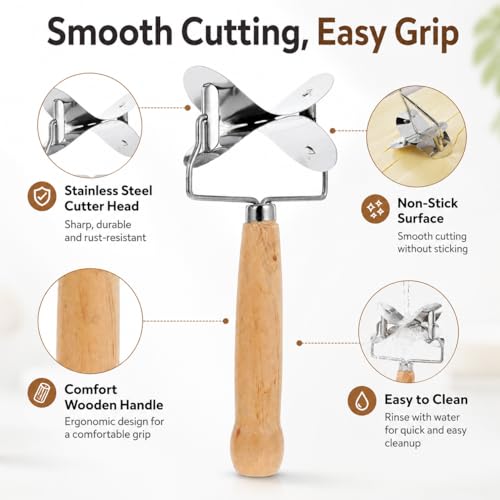 IMIKEYA Dumpling Wrapper Cutter, Dough Cutter Mold with Wooden Handle, Rolling Pastry Cutting Tool for Dumpling, Ravioli, Calzone, Empanada, Pierogi, Cookies, Biscuits
