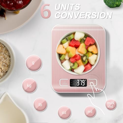 Food Scale, 11lb Kitchen Scale, 0.05oz/1g Weight Grams and Ounces, Pink - color: Pink