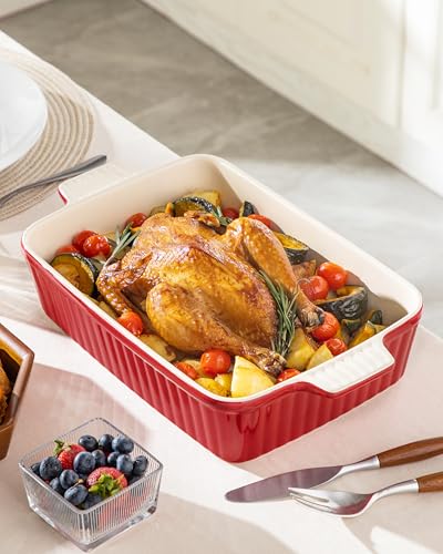 MALACASA 4.4 QT Ceramic Casserole Dishes for Oven, 9x13 Baking Dishes, Red - color: Red