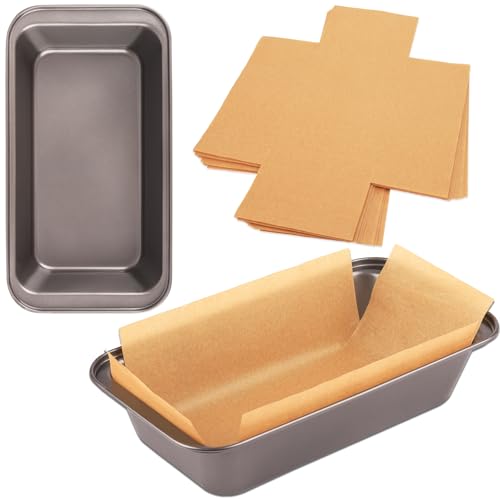2 PCS Nonstick Loaf Pan Set, 9 x 5 Inch Carbon Steel Rectangle Bakeware with 100 Unbleached Parchment Liners for Baking Toast, Cakes, Banana Breads, Gray - size: 9 x 5 Inch