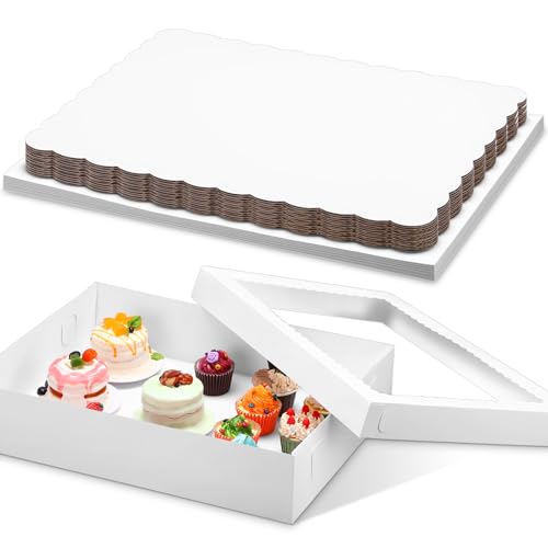 Sinload 1/4 Sheet Cake Box with Window and Board, White, 14x10x4 Inch - color: White, size: 14x10x4 Inch