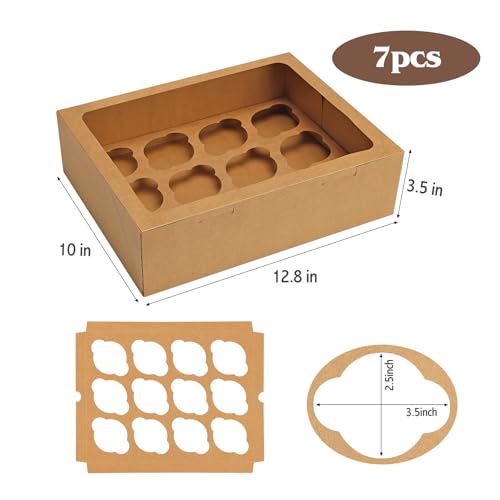 Moretoes 7pcs Cupcake Boxes, 12 Count Cupcake Containers with Window&Insert - color: Brown