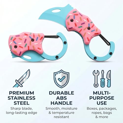 Donut Knife, Cute Folding Keychain Box Cutter with Carabiner Clip