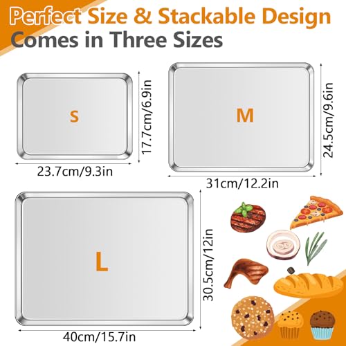 3 Pack Baking Sheet, Stainless Steel Baking Sheet Pan, 9/12/16 In
