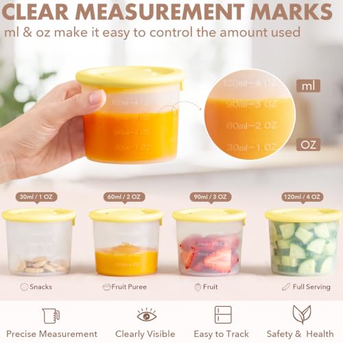 URMYWO 6 Pack Silicone Baby Food Containers,4 oz Portion Storage Containers - color: Blue+Bean Green+Yellow+Gray+Brown+Pink