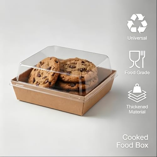 50 Sets Kraft Mini Disposable Charcuterie Boxes with Clear Lids - color: brown