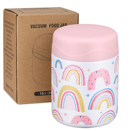 wiwens 12oz Soup Thermo for Hot Food Kids Insulated Food Jar Wide Mouth Lunch Container Leak Proof Stainless Steel Vacuum Bento Box for School Office Travel Outdoors White-Rainbow - color: White-Rainbow