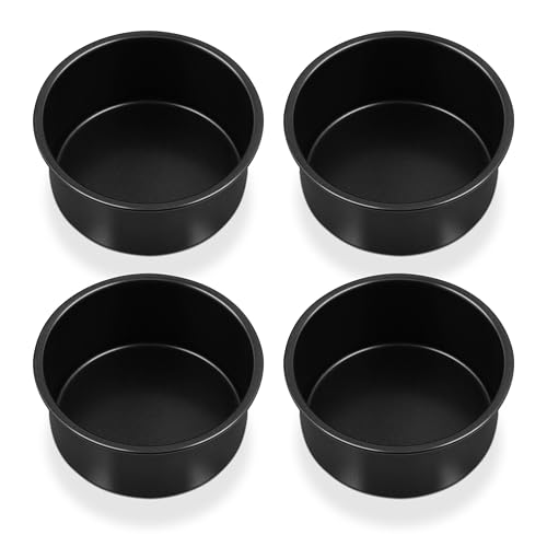 P&P CHEF 4 Inch Cake Pan, Stainless Steel Round Cake Pans, Black & 4 Pcs - color: Black, size: 4 Inch