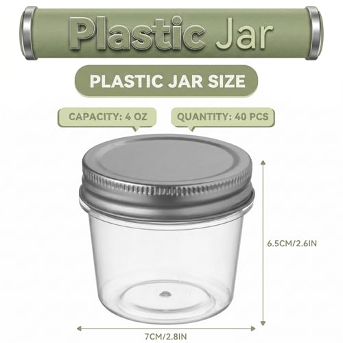 novelinks 4 oz Plastic Small Mason Jars and Small Plastic Jars with Lids - color: Silver, size: 40 Pack 4 Ounce
