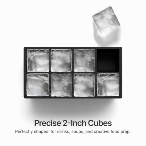 Ice Cube Molds, 2 Pack Silicone Trays for 8 Large Square Cubes - color: 2" Cube (Black)