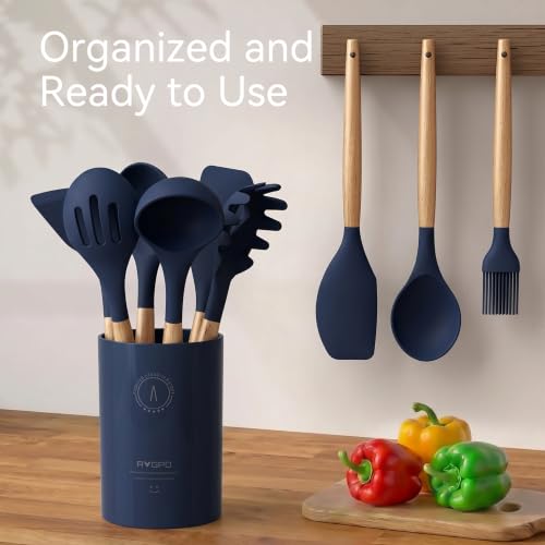 Silicone Kitchen Utensils Set, Heat-Resistant Cooking Utensils, BPA-Free - color: Blue