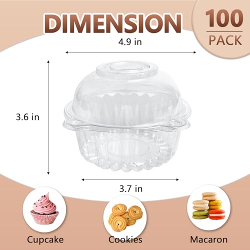 100 Pack Plastic Cupcake Containers with Dome Lids, Disposable
