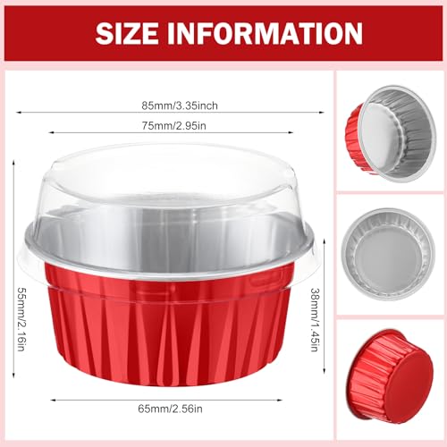 200 Pack Aluminum Cupcake Liners with Lids,Red,Plain - color: Red, style: Plain