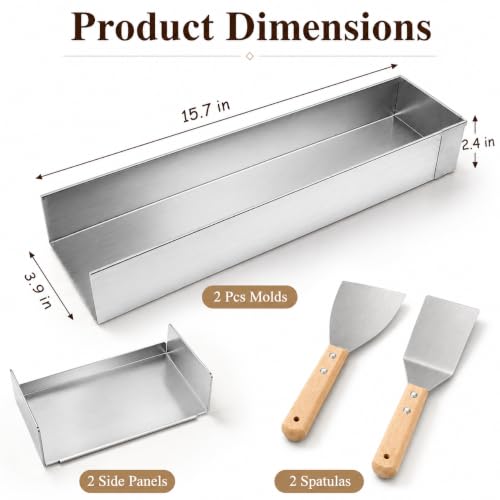 2 Pack Tiramisu Mold, 15.7 x 3.9 x 2.4 in Rectangle Cake Pan with Removable Side Panel, Stainless Steel Cheesecake Mold with 2 Metal Spatulas for Mousse, Brownies, Mango Pudding, Fruit Cakes