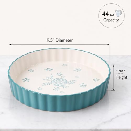 Wisenvoy Pie Pan Tart Pan Quiche Ceramic Pie Dish Pie Plate Tart Pans 9 inch Deep Dish Pie Pan Quiche Pan - color: Turquoise