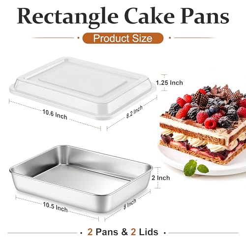 LIANYU 10 x 8 x 2 Inch Rectangular Baking Pan with Lid, 4 Pack Stainless Steel Sheet Cake Pan Set, Brownie Lasagna Bakeware for Kitchen Cooking, Dishwasher & Oven Safe (4 Pan +4 Lid) - size: 10.23 x 8 Inch