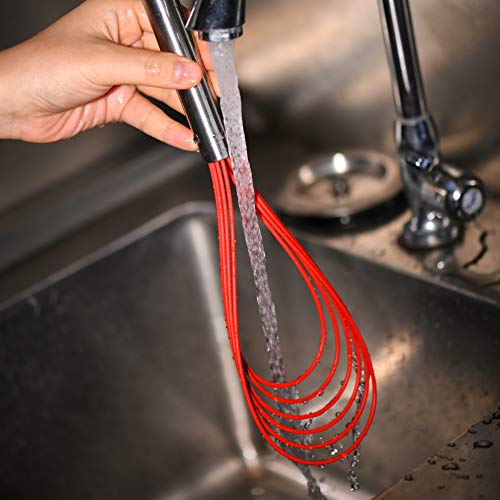 Flat Whisk Set,Stainless Steel 3 Pack 10''+11''+12'' Premium Sturdy-6 Silicone Heads Non Stick Wires Whisk for Blending Beating Stirring Kitchen Cooking Color Red by Jell-Cell - color: Red