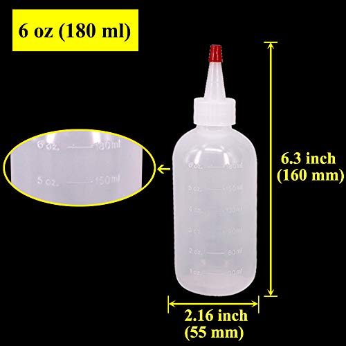 20 Pack 6-Ounce Plastic Squeeze Bottles with 20pcs Red Tip Caps and Measurement - Good for Crafts, Art, Glue, Multi Purpose Set of 20 with extra 6 Red Cap 36 Chalk Labels and 1 Pen - size: 6 Ounces (Pack of 20)