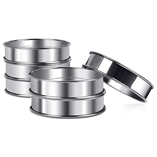 4inch English Muffin Rings, 6pcs Double Rolled Stainless Steel Crumpet Tart Rings for Baking - size: 4in
