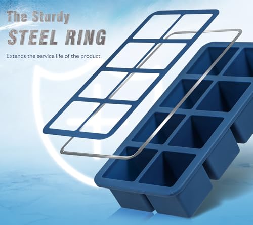 Webake 1/2 Cup Silicone Freezer Tray with Lids, 8-Grid Square Ice Cube Mold, Ideal for Prep & Portion, Large Ice Cube, Storage Soup, Snack, Broth, Leftovers, Pack of 2 - color: Dark Blue