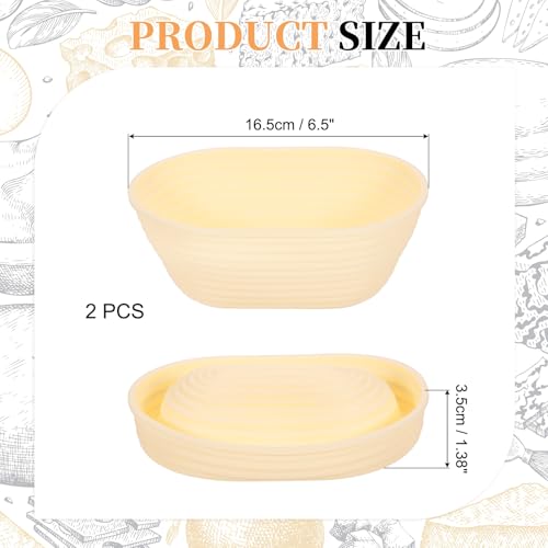uxcell 2Pcs Silicone Bread Proofing Basket 6.5" Oval Sourdough Basket Beige - color: Beige