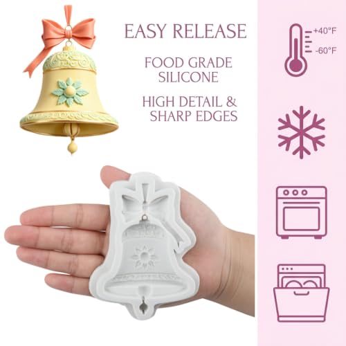 Christmas Bell Silicone Mold 3D Bowknot Bell Fondant Molds - color: Style U