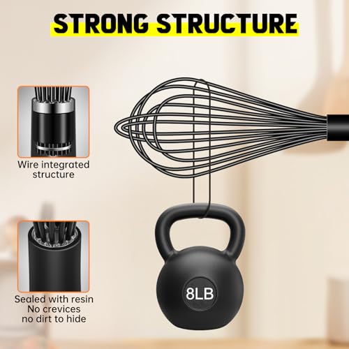HOTEC 4Pcs Silicone Whisk Set, Wire Balloon Whisks for Cooking Egg Beater - color: Black