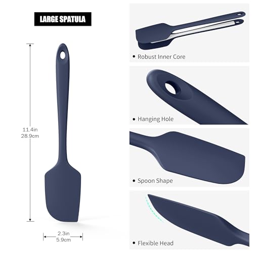 Doosu 600°F Heat Resistant Silicone Large Spatula, 11.4in, Navy Blue - color: Navy Blue, size: 11.4in (Flat Spatula)