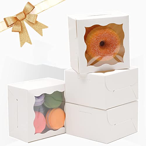 Bakepacker White Bakery Boxes with Window 4x4x2.5 inches 100 Packs - color: White, size: 4"*4"*2.5" / 100 Pcs