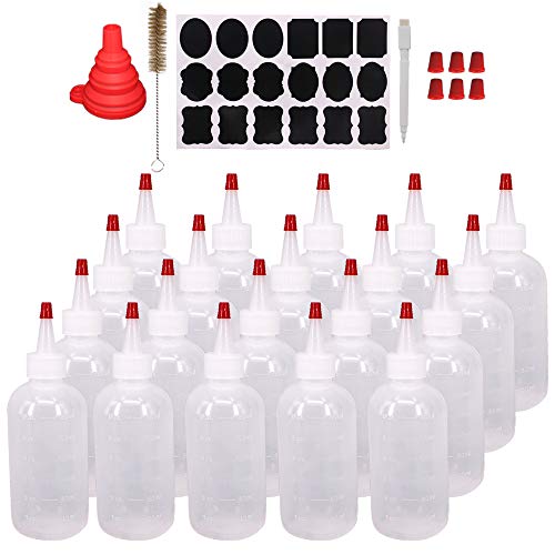 20 Pack 6-Ounce Plastic Squeeze Bottles with 20pcs Red Tip Caps and Measurement - Good for Crafts, Art, Glue, Multi Purpose Set of 20 with extra 6 Red Cap 36 Chalk Labels and 1 Pen - size: 6 Ounces (Pack of 20)