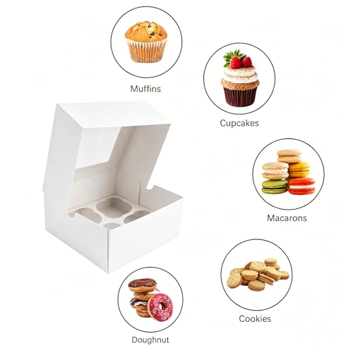 Jotique 4 count White Cupcake Boxes with Window, 6 Sets 6x6x3 Inch - color: white