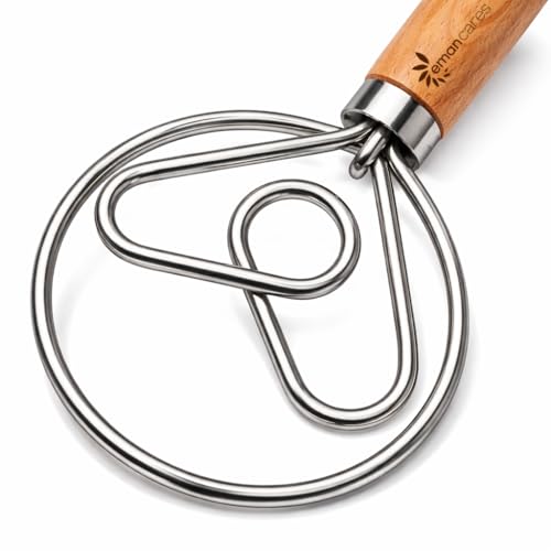 Danish Dough Whisk for Sourdough – Thick Stainless Steel Dutch Whisk with Ergonomic Oak Handle – Heavy-Duty Dough Mixer for Bread & Baking - size: Heart Shape