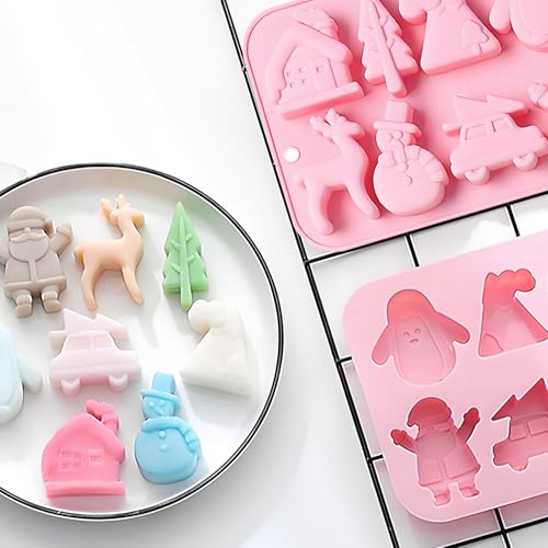 Christmas Silicone Baking Molds, 8-Cavity, 20.1x14.2 cm, Pink, 2 Pack - color: Pink-QY276