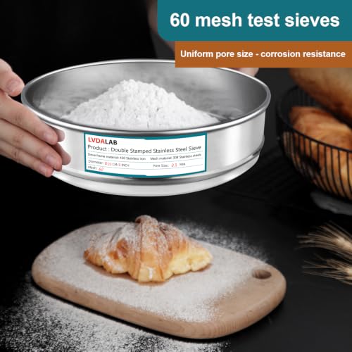 7.9" (20cm) 304 Stainless Steel Lab Sieve, 60 Mesh (0.3mm) Screen Sifter - size: 60Mesh(0.3mm)/Ф7.9in