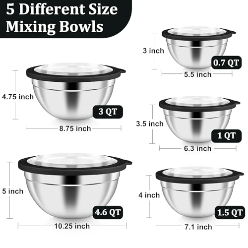 P&P CHEF Metal Mixing Bowls with Lids Set, Visible Airtight Lids & Black - color: Black, style: Visible Airtight Lids