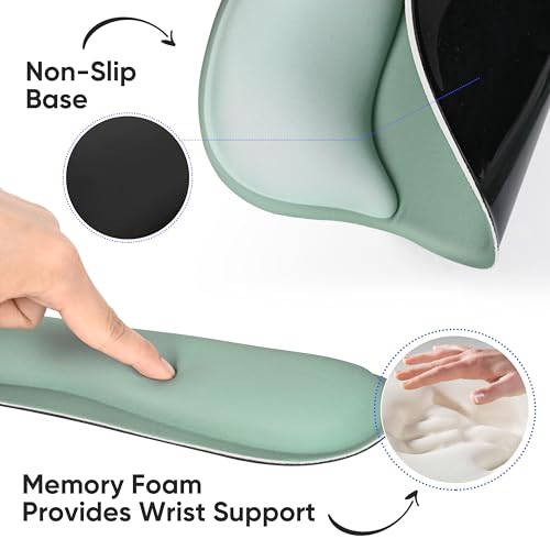 Wrist Rest Support for Mouse Pad Keyboard Set Circle Coaster Gaming Mouse Pad Ergonomic Gel Memory Foam Set for Computer, Laptop, Office, Pain Relief, Comfortably Typing Pure Green KM-34 - color: Km-34