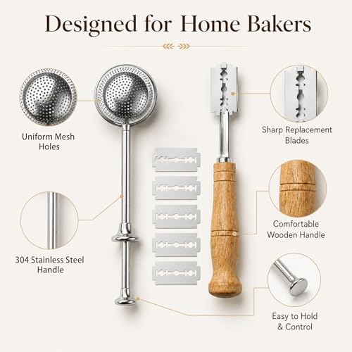 Bread Lame and Flour Duster Sets, 304 Stainless Steel Bread Scoring Tool