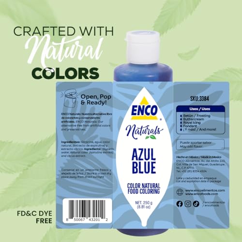 ENCO Natural Food Coloring Gel Blue (8.8 oz) – No Artificial Dyes, Vibrant Colors for Icing, Buttercream & Fondant – Kosher & Vegan Colors – Baking & Cake Decorating - color: Blue