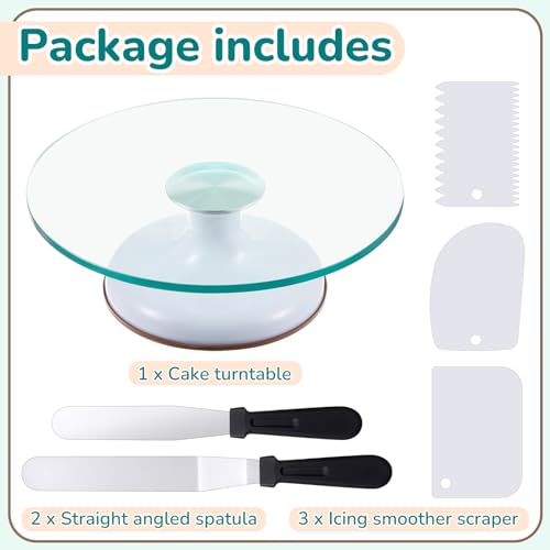 Willinglong 6 Pcs 12 Inch Glass Cake Turntable for Decorating Rotating