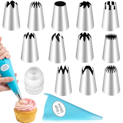 14PCS Large Piping Tips, Stainless Steel Cake Decorating Nozzles Set