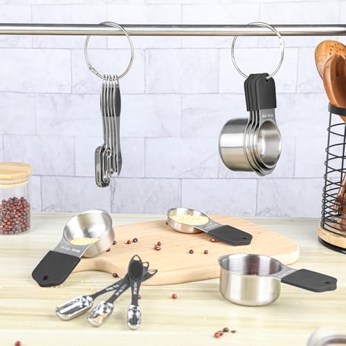 15-Piece Magnetic Measuring Cups and Spoons Set with Leveler, Black - color: Black