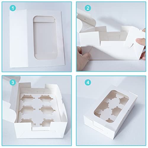 Yeplan 50 Packs Cupcake Boxes,9.4x6.1x3.14 Inches 6 Count Cupcake Box,White Cupcake Containers with Clear Window and Six Treat Holder,Pastry and Cookie Boxes,Bakery Boxes - color: 6 Counts-50 Packs