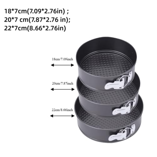 3Pcs Springform Cake Pan Set - Nonstick Round Carbon Steel Bakeware with Removable Bottom for Cheesecake Pizza Bread, Black(18+20+22cm) - size: 18+20+22cm