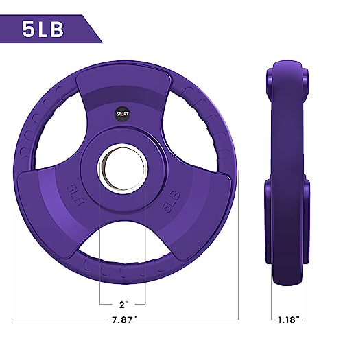 SPART 2-Inch Color Rubber Coated Olympic Grip Plate in Pairs or Single for Strength Training, Weightlifting and Bodybuilding, Solid Cast Iron Weight Plates for Barbell, 2.5LB/5LB/10LB/25LB/35LB/45LB, Two Years Warranty - color: 5LB PAIR