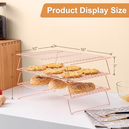 Briout Cooling Rack for Cooking Baking 3 Tiers,16"x10" Wire Rack, Rose Gold - color: Rose Gold, size: 16"x10"-3Tier