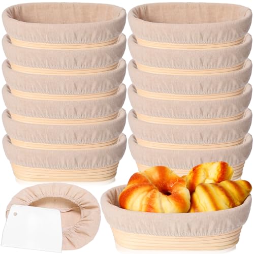 Gejoy 12 Set Oval Bread Proofing Baskets Banneton with Liner,10 Inch - size: 10 Inch