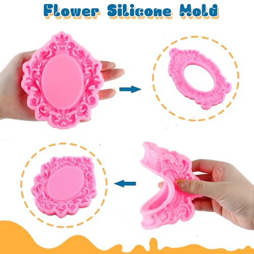 Mujiang Baroque Frame Silicone Mold Photo Frame Fondant Molds Set Of 2 - color: Style D