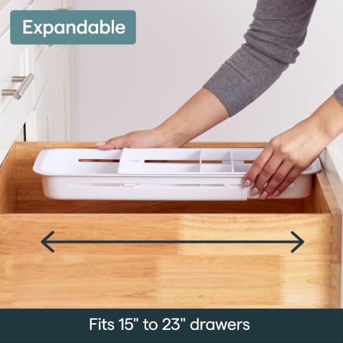 YouCopia DrawerFit Sliding Drawer Tray with Adjustable Dividers, Expandable Kitchen Storage Organizer, Speckled White - style: Tray