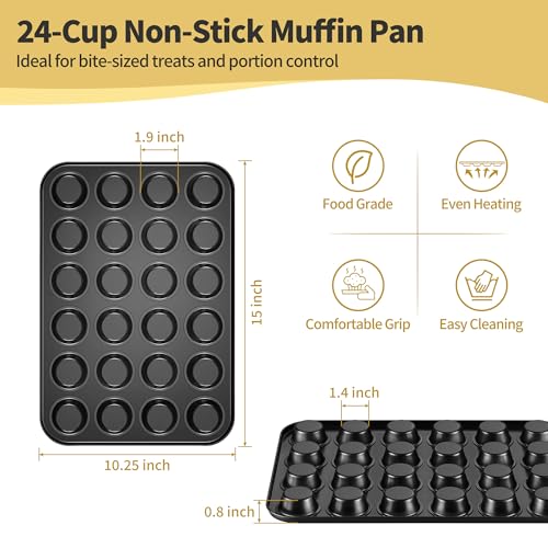 TeamFar Mini Muffin Pan, 24-Cup Non-Stick Cupcake Tray Tin for Baking